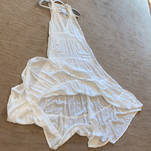 Club Monaco White Rayon Ruffle Collar Maxi Slip Dress - Picture 10 of 10